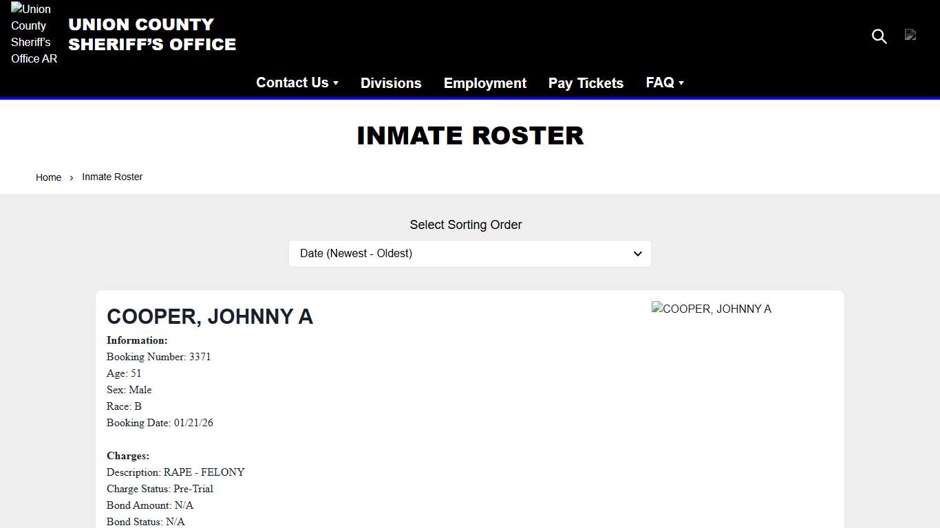 Inmate Roster | Union County Sheriff’s Office AR